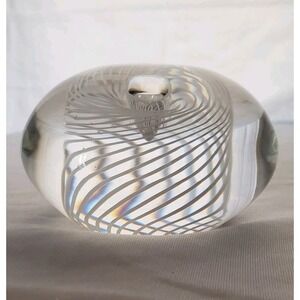 Signed Steuben Latticino Spiral Cane‎ Teardrop Bubble Paperweight 2 1/4" x 4"